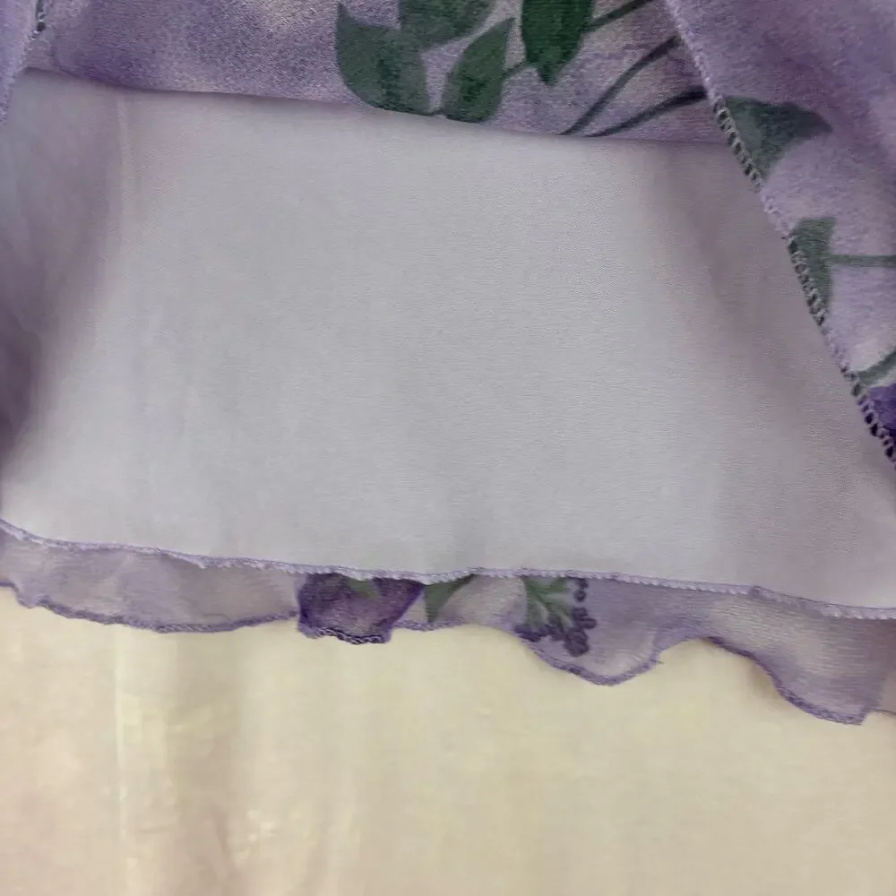 Vintage 2 Piece Cowl Flutter Blouse Midi Skirt Womens Large Purple Rose Romantic